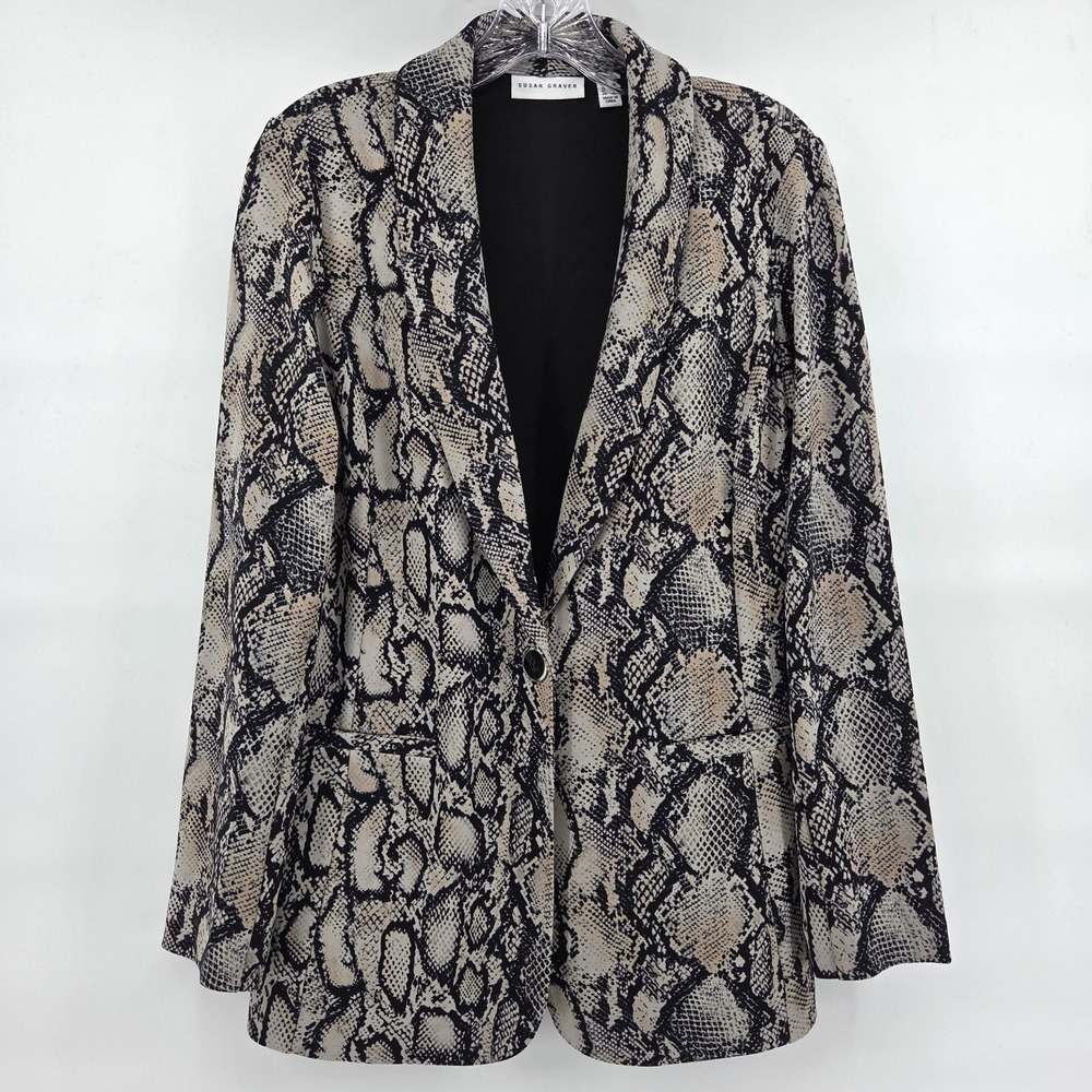 Susan Graver Blazer XXS Gray Snakeskin Print Single Button Eclectic Professional